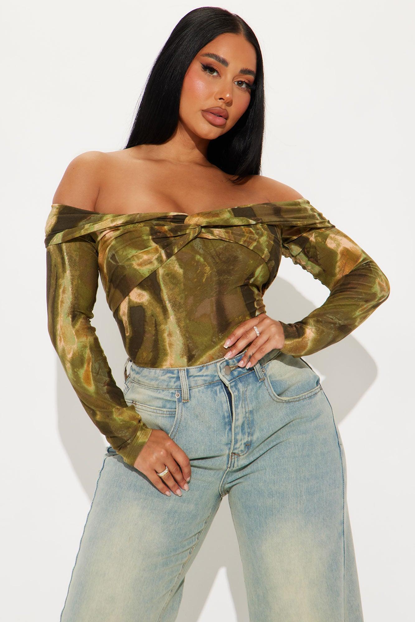 Giana Off Shoulder Bodysuit - Green/combo Product Image