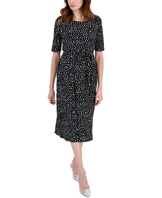 Kasper Womens Dot-Print Fit & Flare Midi Dress - Black Product Image