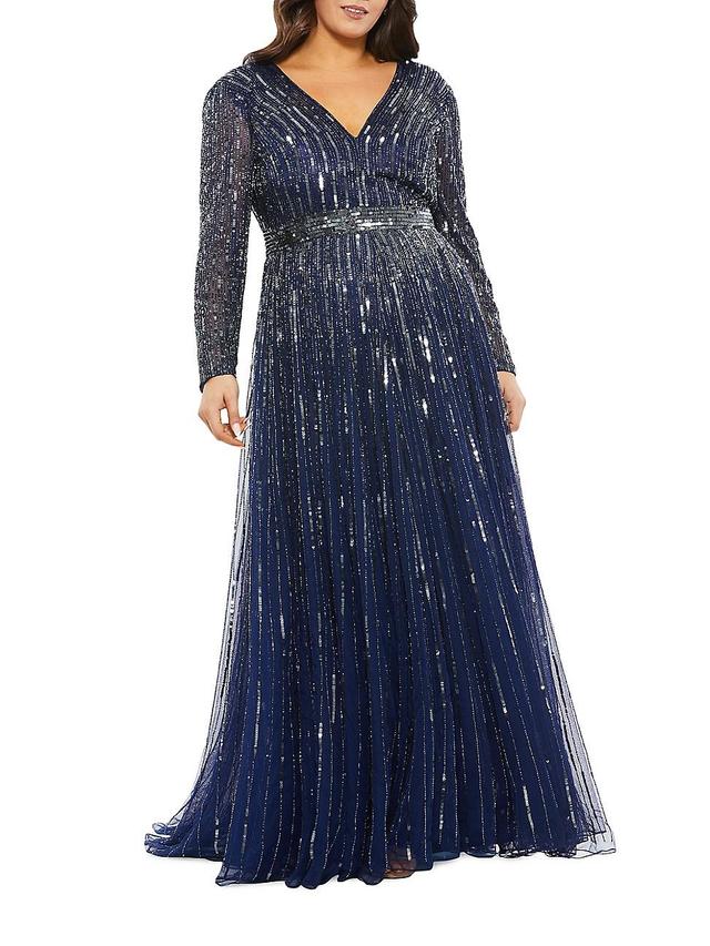 Womens Plus Size Beaded A-Line Gown Product Image