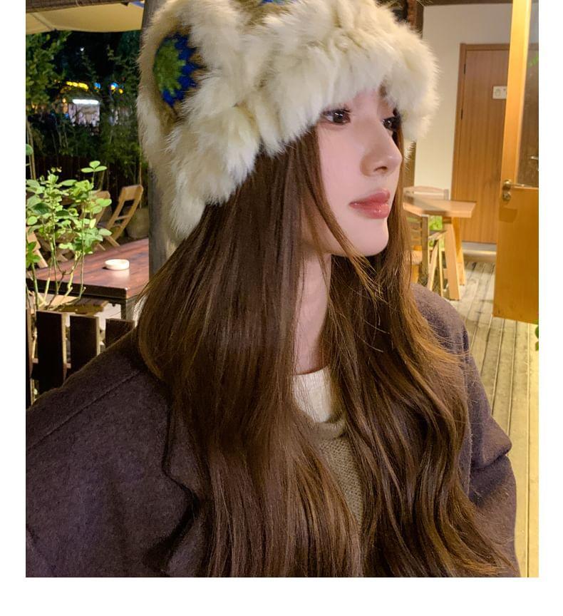 Melange Fluffy Patterned Earflap Hat Product Image