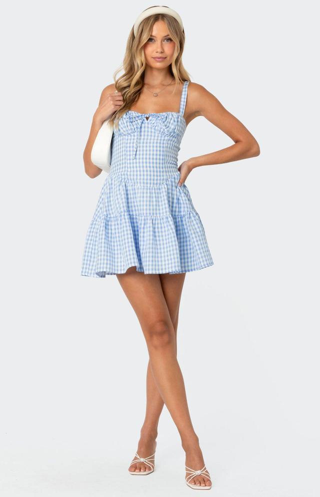 Edikted Women's Basil Cupped Gingham Mini Dress in Blue/White - Product Image