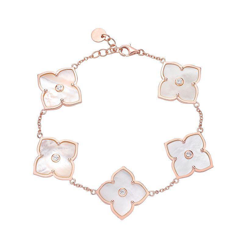 Gemminded Rose Gold Over Sterling Silver Mother-Of-Pearl & Cubic Zirconia Flower Pendants Bracelet, Womens Rose Gold Tone Product Image