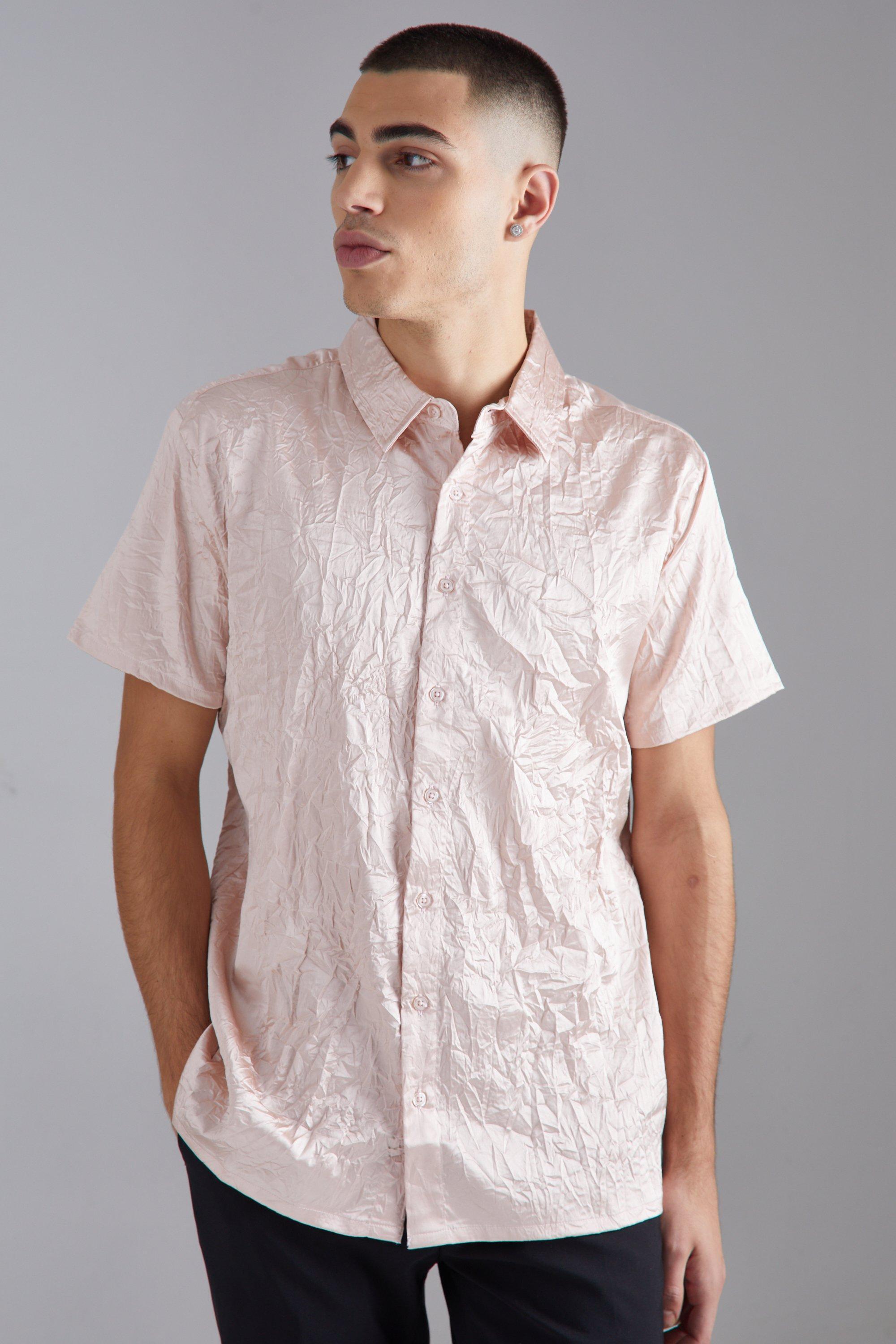 Short Sleeve Crinkle Satin Sheen Shirt | boohooMAN USA Product Image