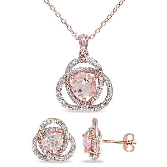 Stella Grace 18k Rose Gold Over Silver 1/5 Carat T.W. Diamond & Morganite Pendant & Earring Set, Womens Gold Tone Product Image