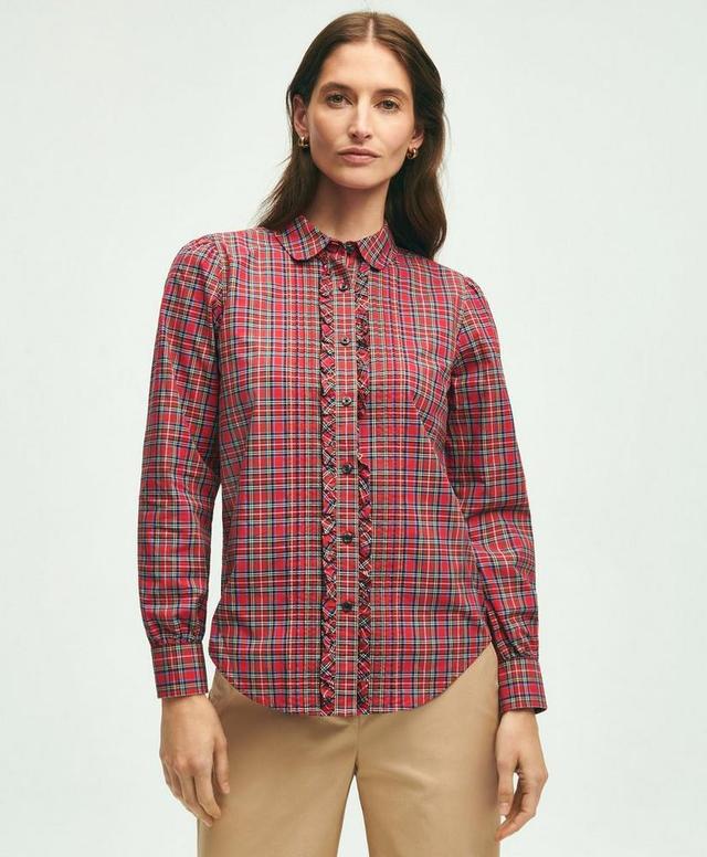 Cotton Plaid Ruffled Shirt Product Image