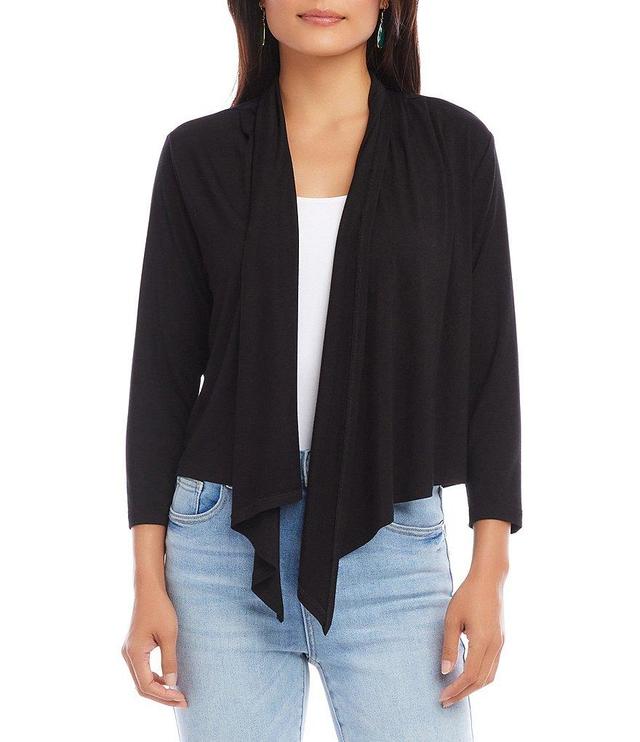 Karen Kane Calli Shawl Collar Bracelet Length Sleeve Asymmetrical Hem Drape Open-Front Cardigan Product Image