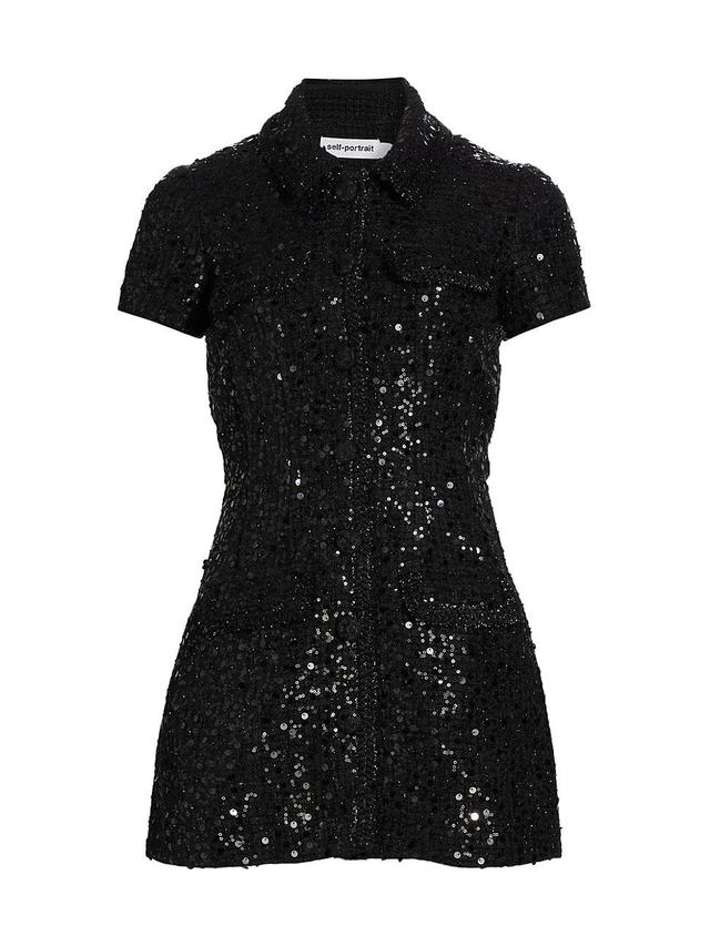 Womens Sequin-Embellished Boucl Minidress Product Image