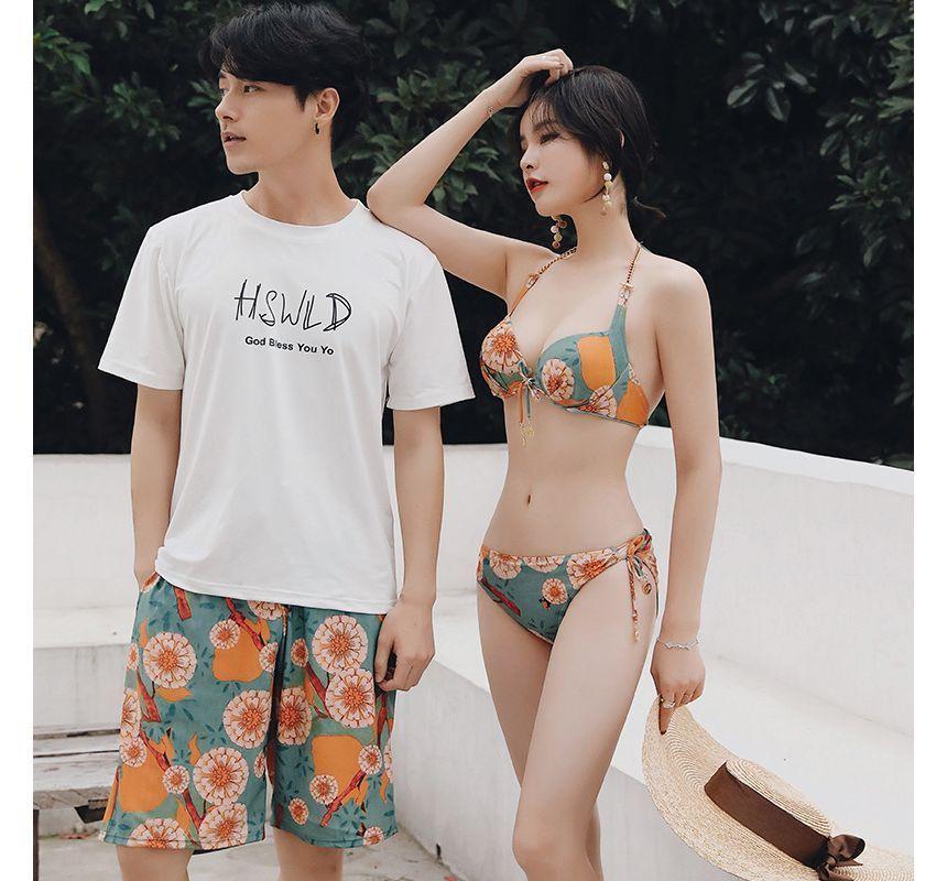 Couple Matching Print Swim Shorts / T-Shirt / Bikini Top / Bottom / Swim Dress / Oversleeves / Set Product Image