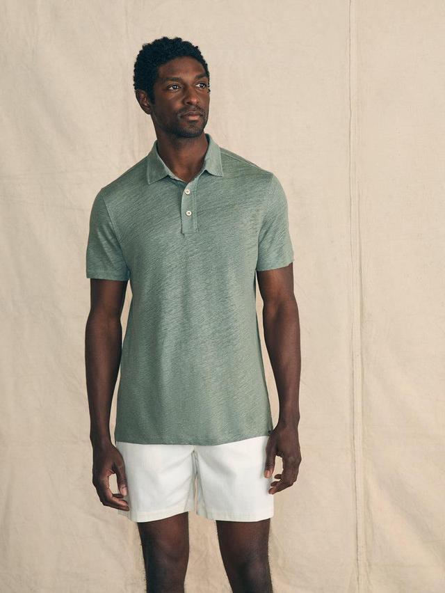 Short-Sleeve Linen Polo - Desert Olive Product Image