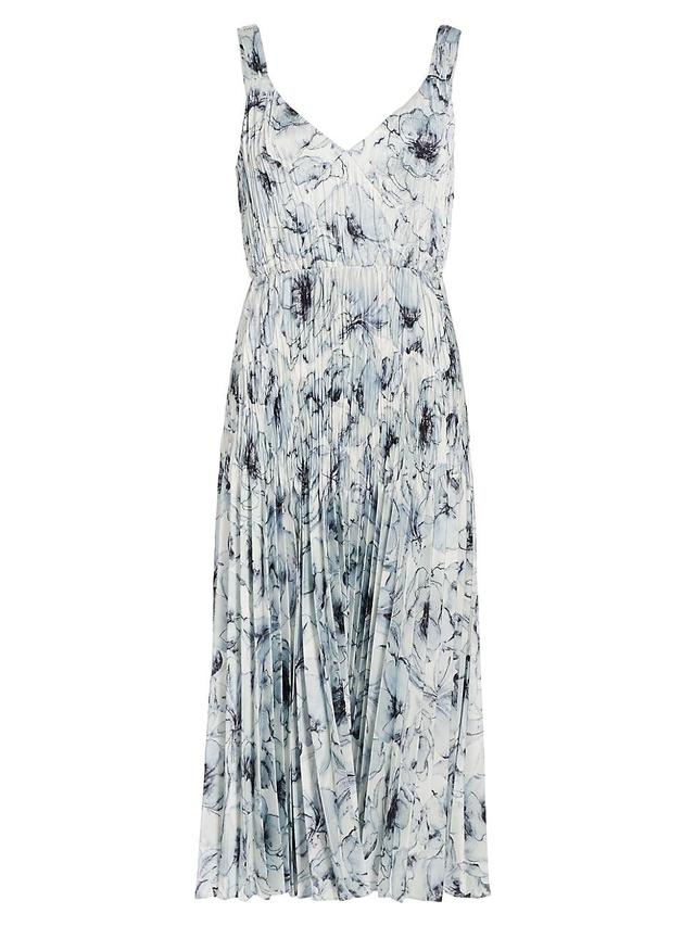 Vince Washed Lilly V-Neck Pleated Slip Dress (Pale Azure) Women's Dress Product Image