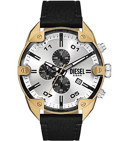 Diesel Mens Spiked Chronograph Black Leather Strap Watch Product Image