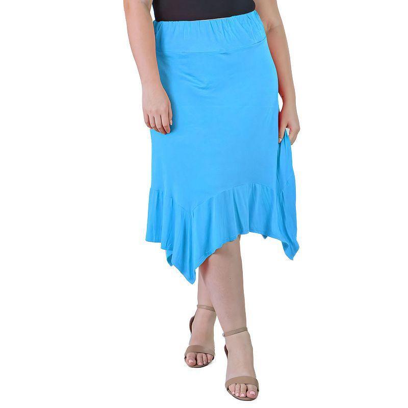 Plus Size 24Seven Comfort Apparel Solid Elastic Waist Handkerchief Midi Skirt, Womens Green Product Image