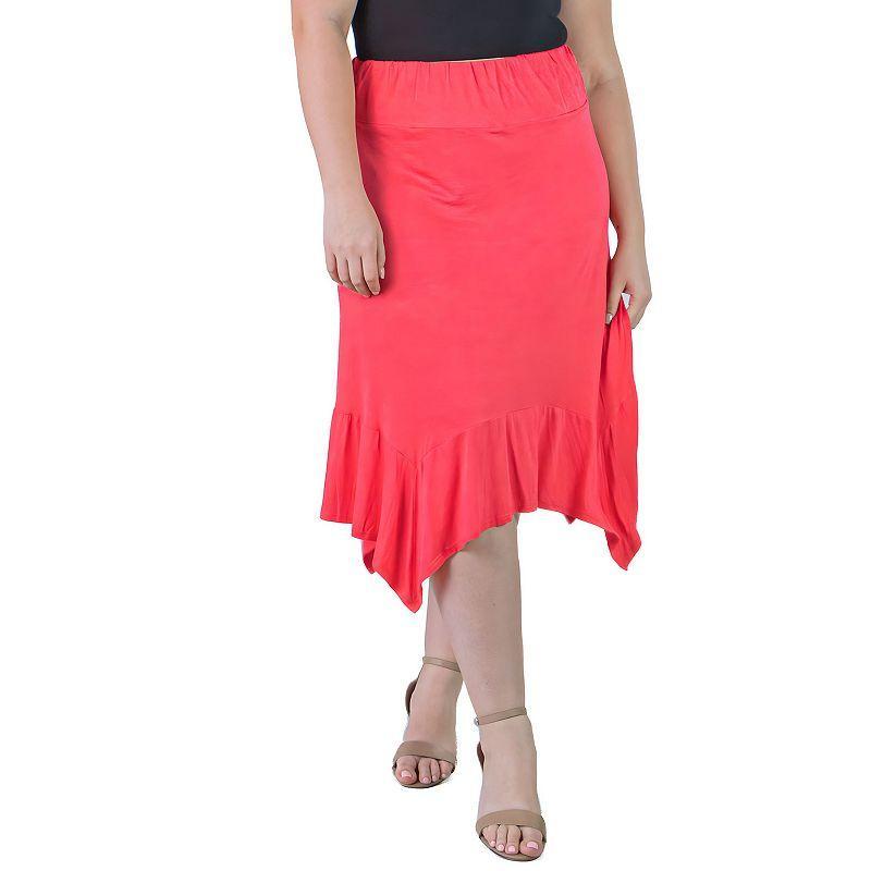 Plus Size 24Seven Comfort Apparel Solid Elastic Waist Handkerchief Midi Skirt, Womens Lt Orange Product Image