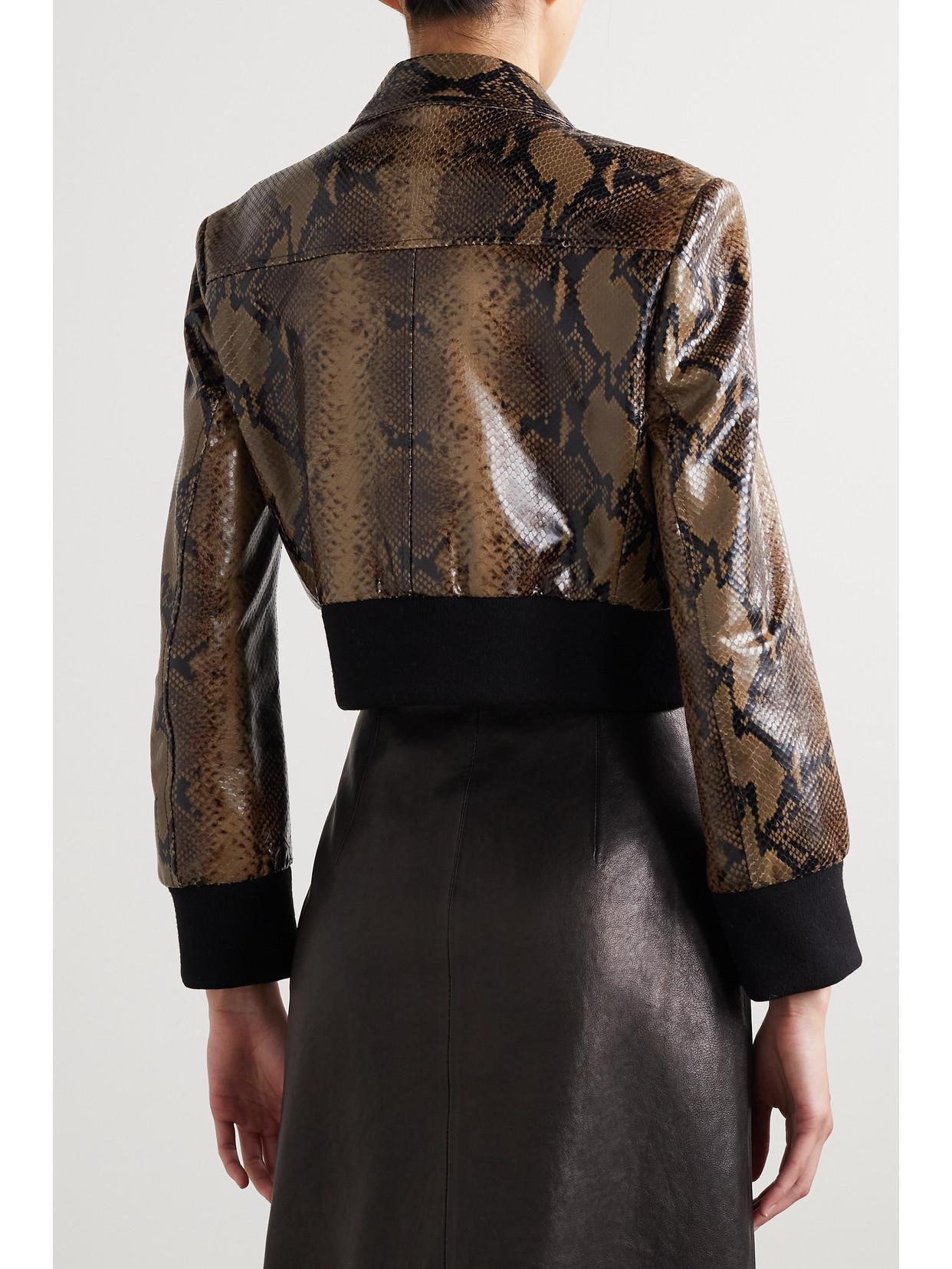 KHAITE Hector Cropped Snake Print Leather Jacket In Brown Product Image