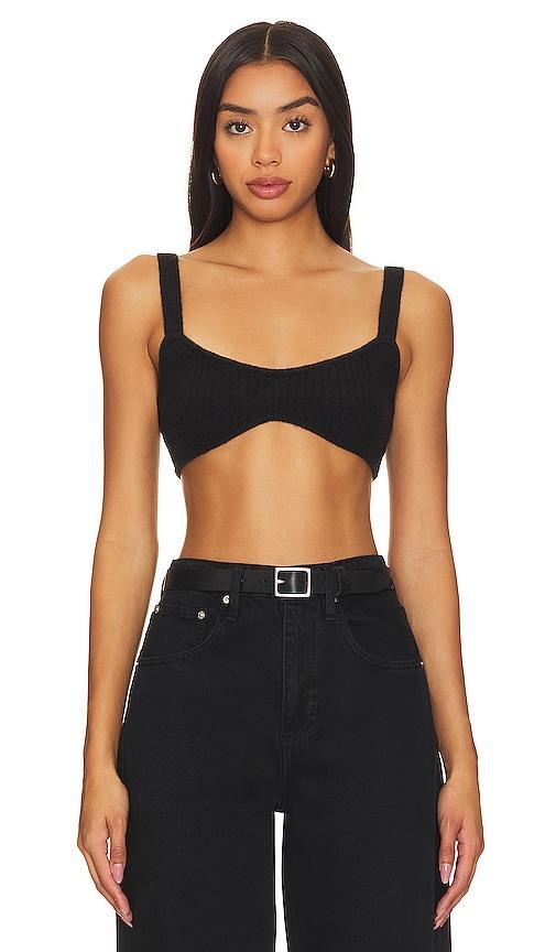 Camila Coelho Adelie Knit Bra in Black. Size M. Product Image