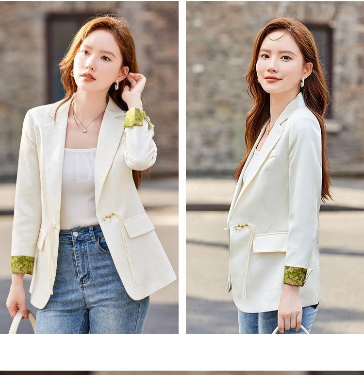 Notch Lapel Panel Jacquard Frog Closure Blazer Product Image