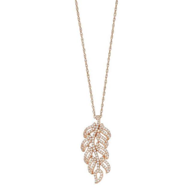 Lab-Created White Sapphire 14k Rose Gold Over Silver Leaf Pendant Necklace, Womens Sterling Product Image