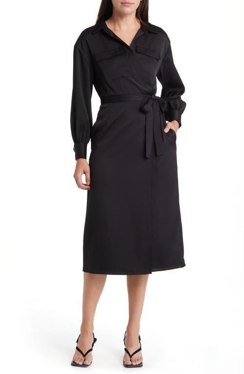 French Connection Harlow Long Sleeve Satin Midi Wrap Dress Product Image