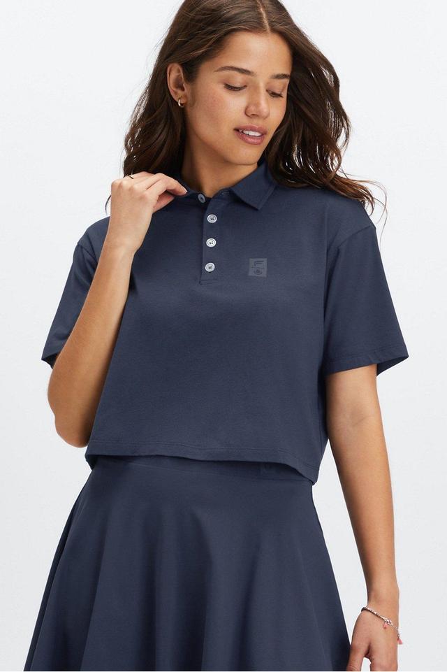 Fabletics Universal Tennis Boxy Short-Sleeve Polo Womens blue plus Size 2X Product Image