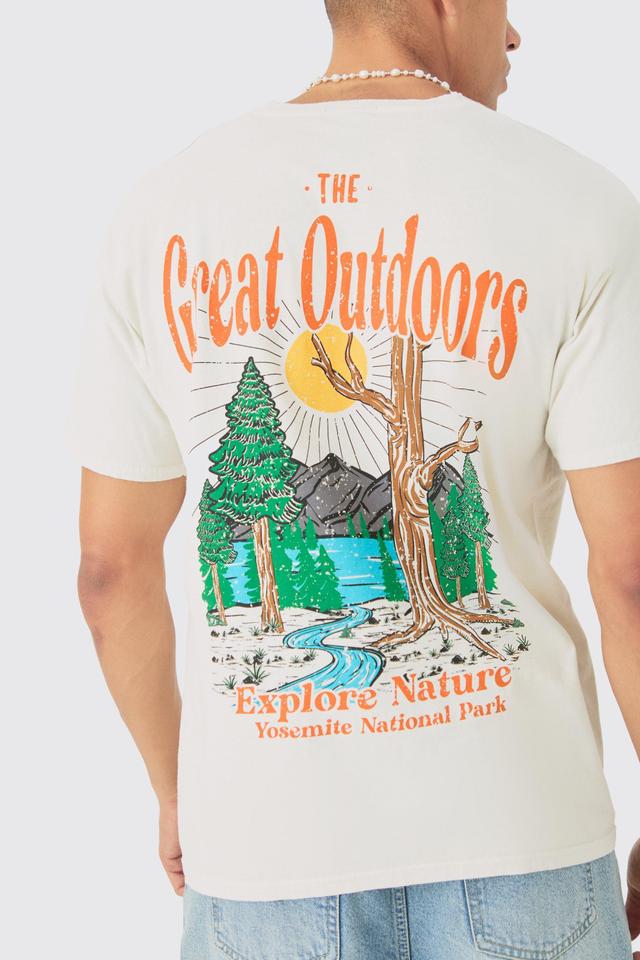 Oversized Wash Outdoors Landscape Back Print T-shirt | boohooMAN USA Product Image