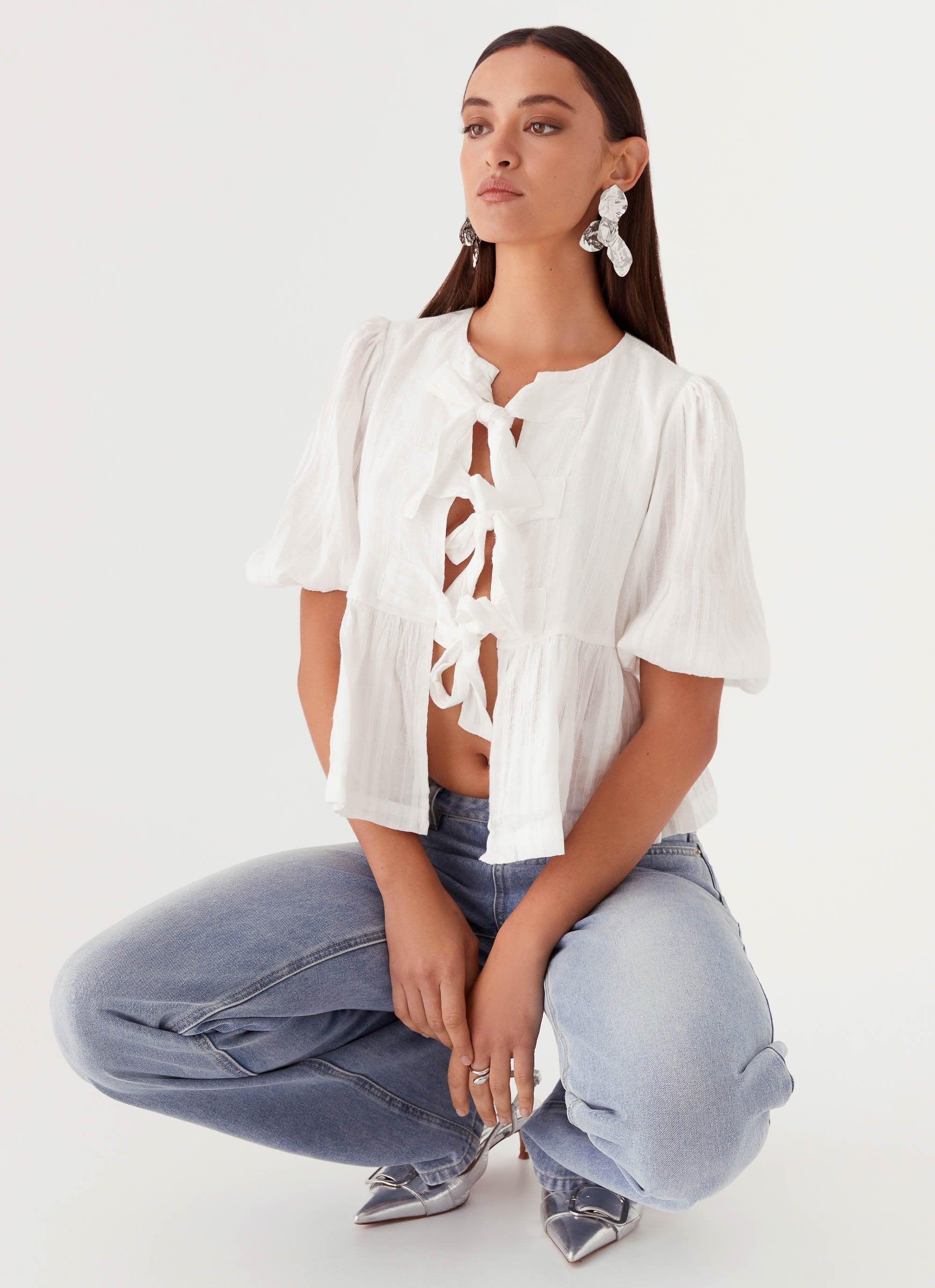 Western Wind Tie Top - White Product Image