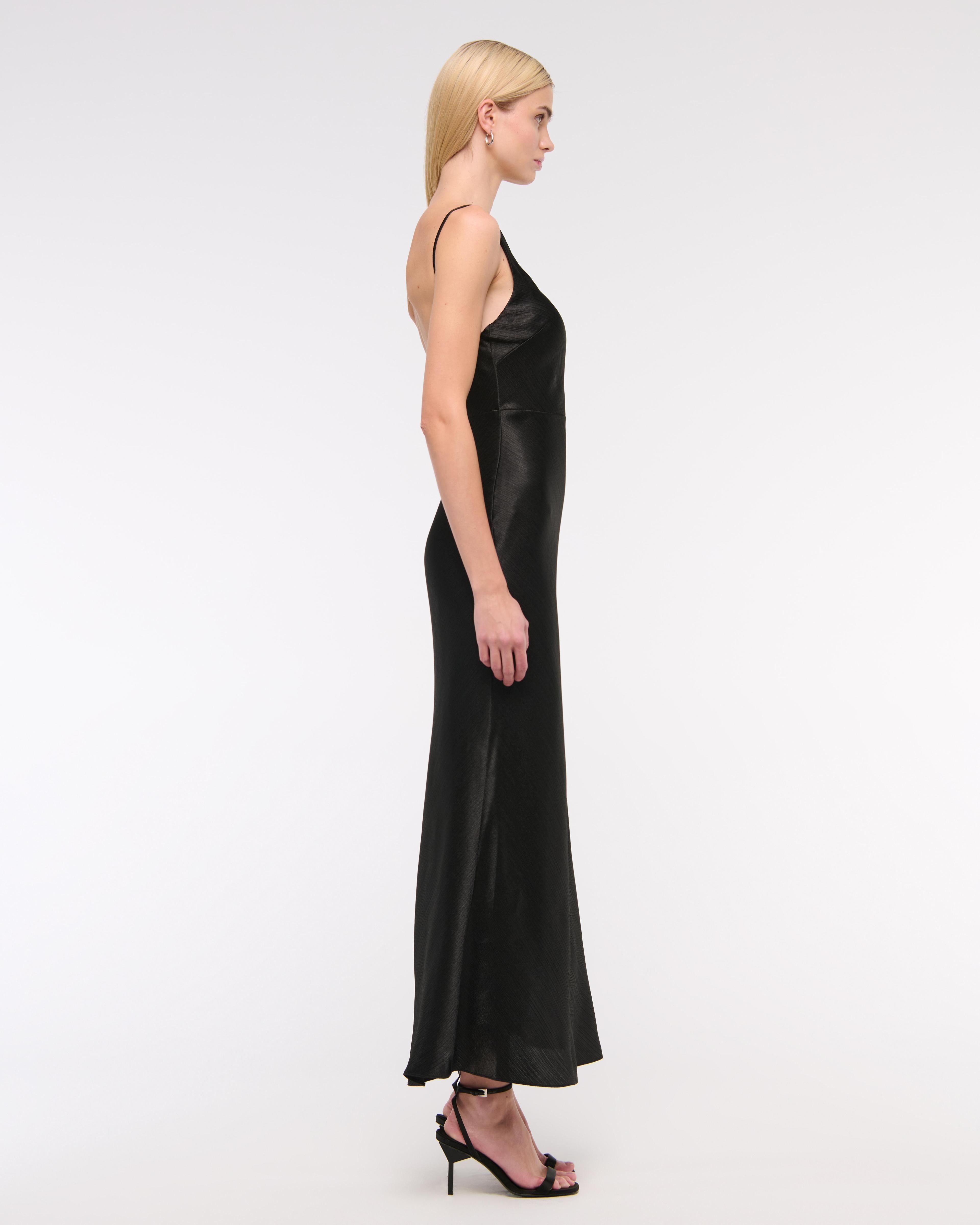 High-Neck Crinkle Satin Maxi Dress Product Image