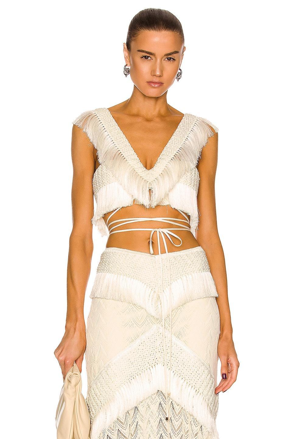 Womens Fringe Trim Crop Top Product Image