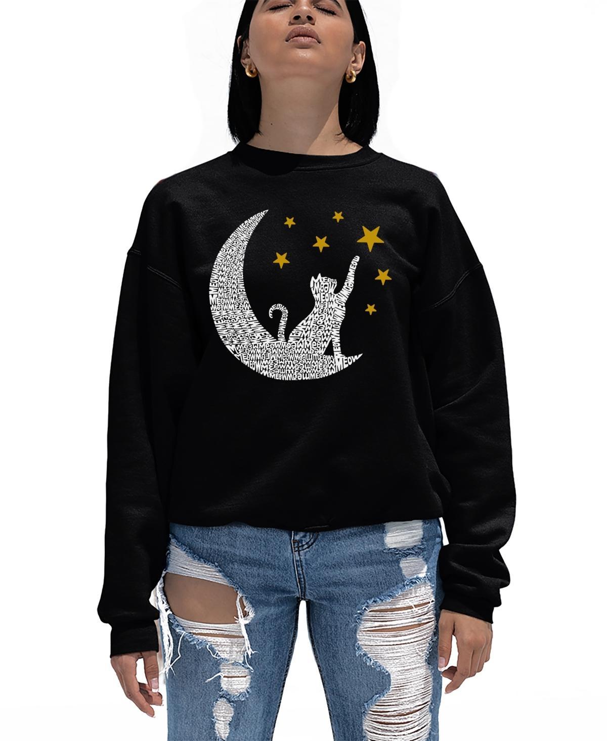 La Pop Art Womens Word Art Cat Moon Crewneck Sweatshirt Product Image