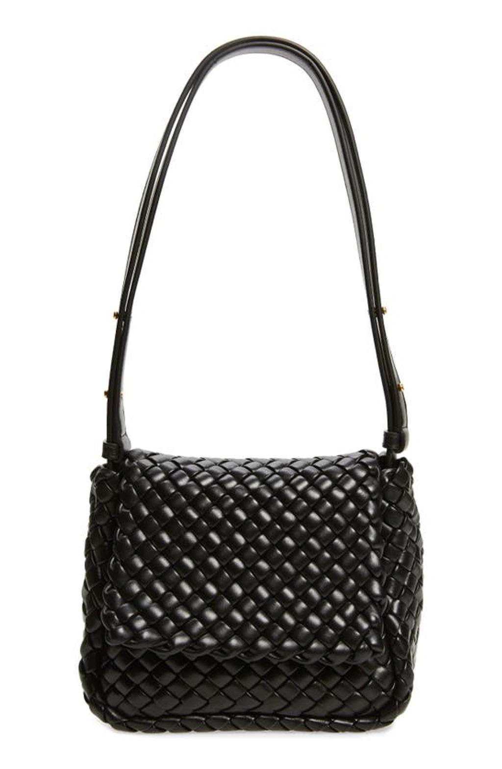 Womens Black-gold Cobble Small Intrecciato Leather Shoulder Bag Product Image