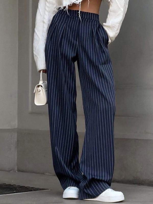 High Waisted Wide Pants Buttoned Striped Pants Trousers product image