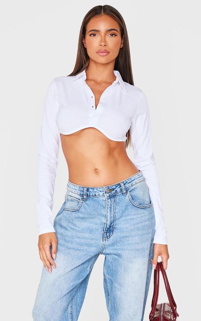 White Cotton Shirt Look Crop Top Product Image