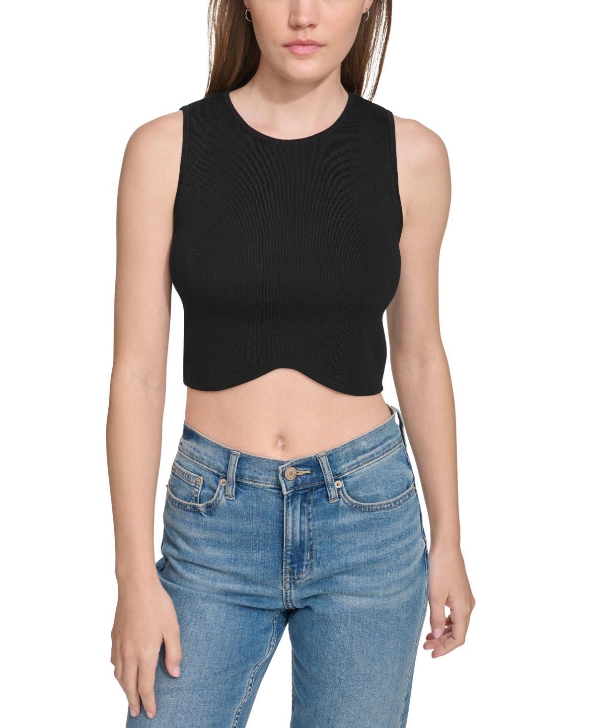 Calvin Klein Jeans Womens Angled-Hem Cropped Crewneck Tank Top product image