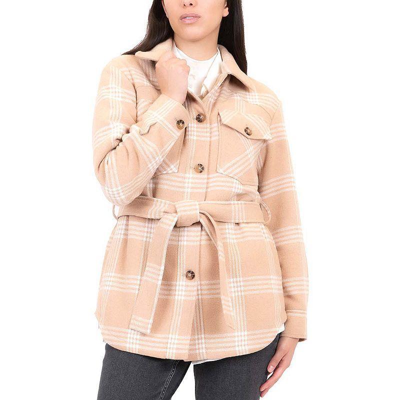 Juniors Coffee Shop Belted Faux Wool Shacket, Womens Product Image