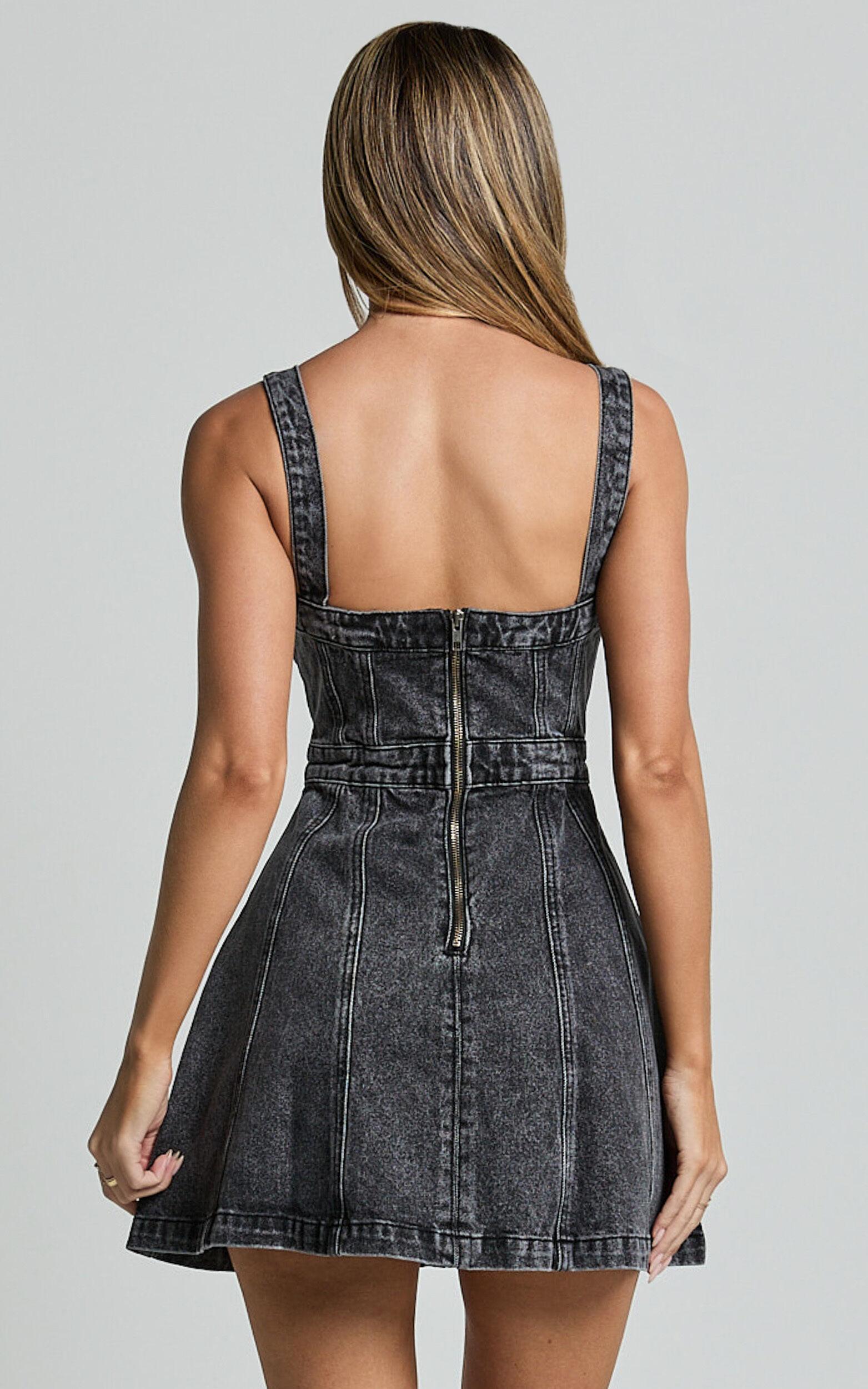 Estonia Mini Dress - Denim Dress in Washed Black Product Image