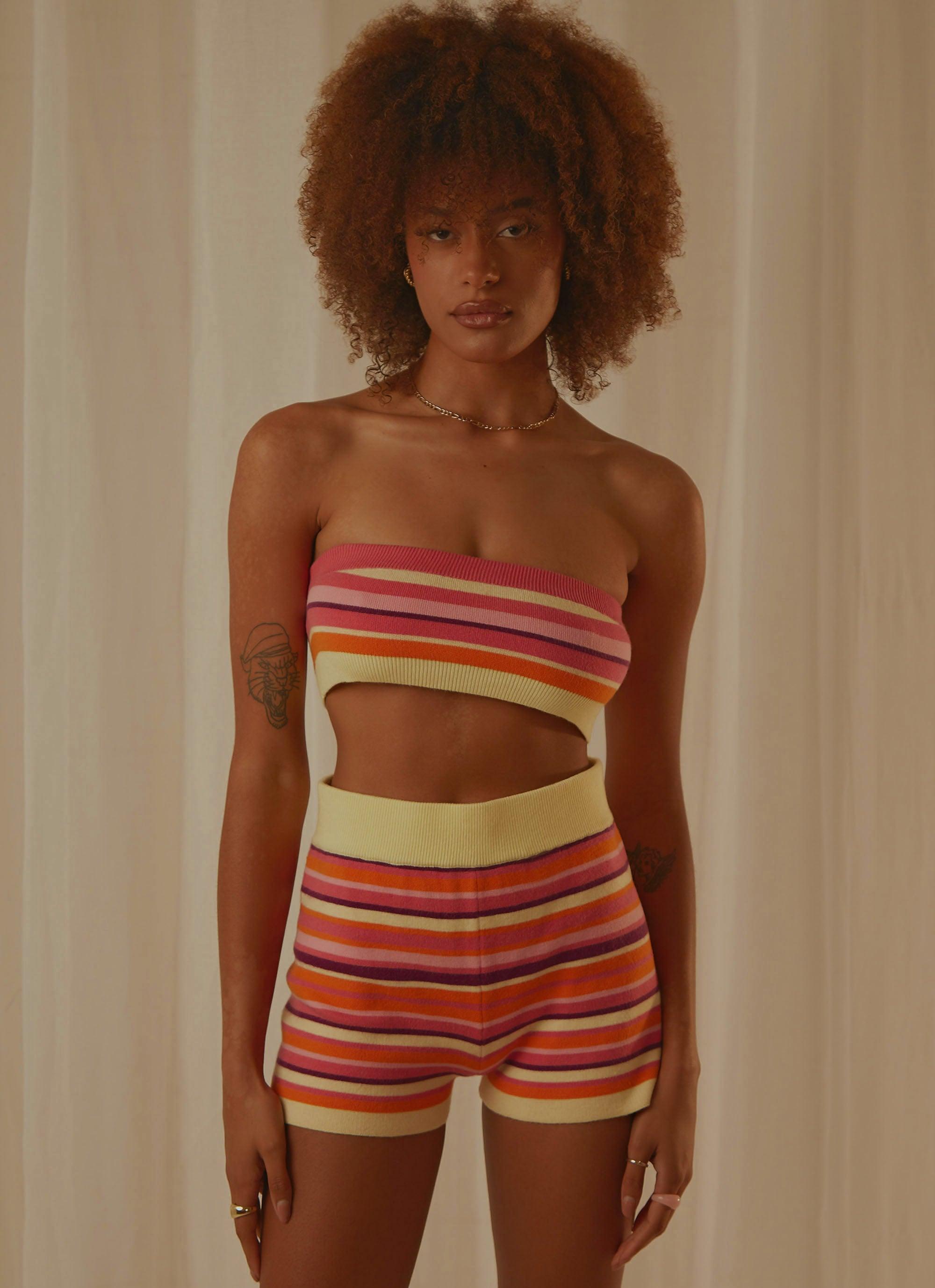 Sweet Talker Knit Crop Top - Pink Multi Stripe Product Image