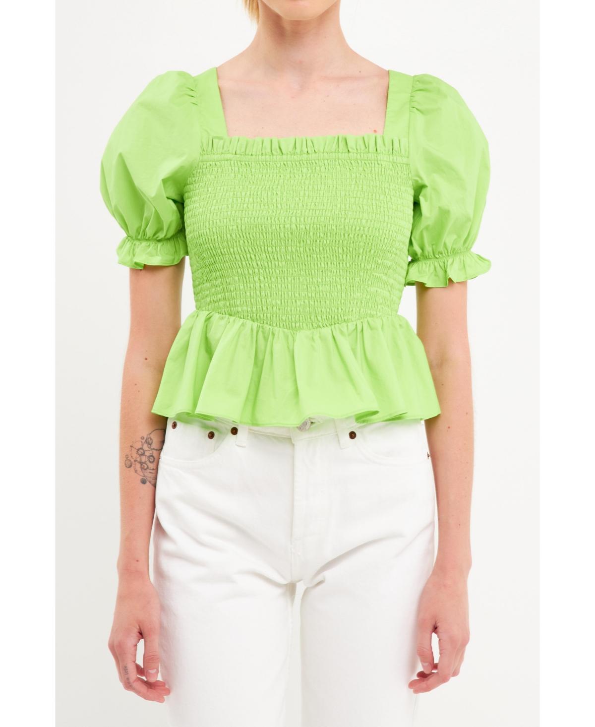 English Factory Womens Puff Sleeve Top with Square Neckline product image