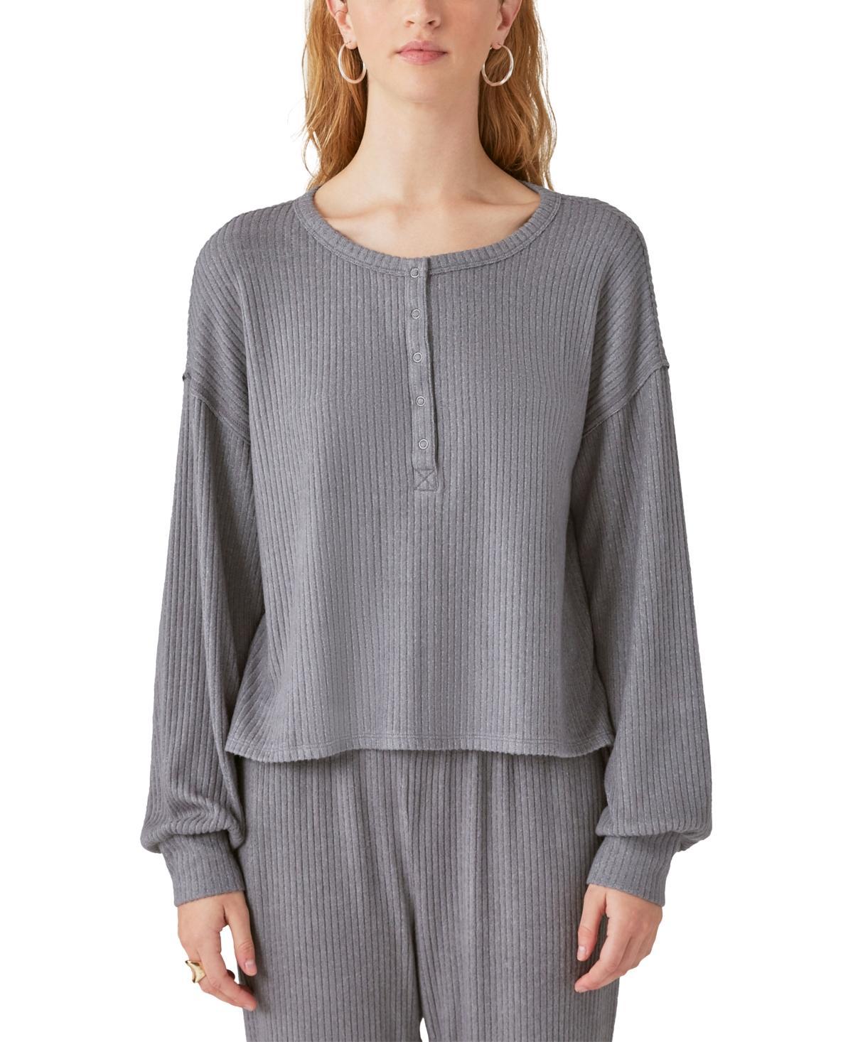 Lucky Brand Womens Cloud Ribbed Long-Sleeve Henley Top Product Image