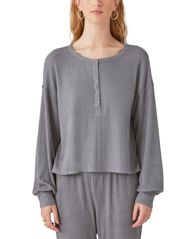 Lucky Brand Womens Cloud Ribbed Long-Sleeve Henley Top Product Image