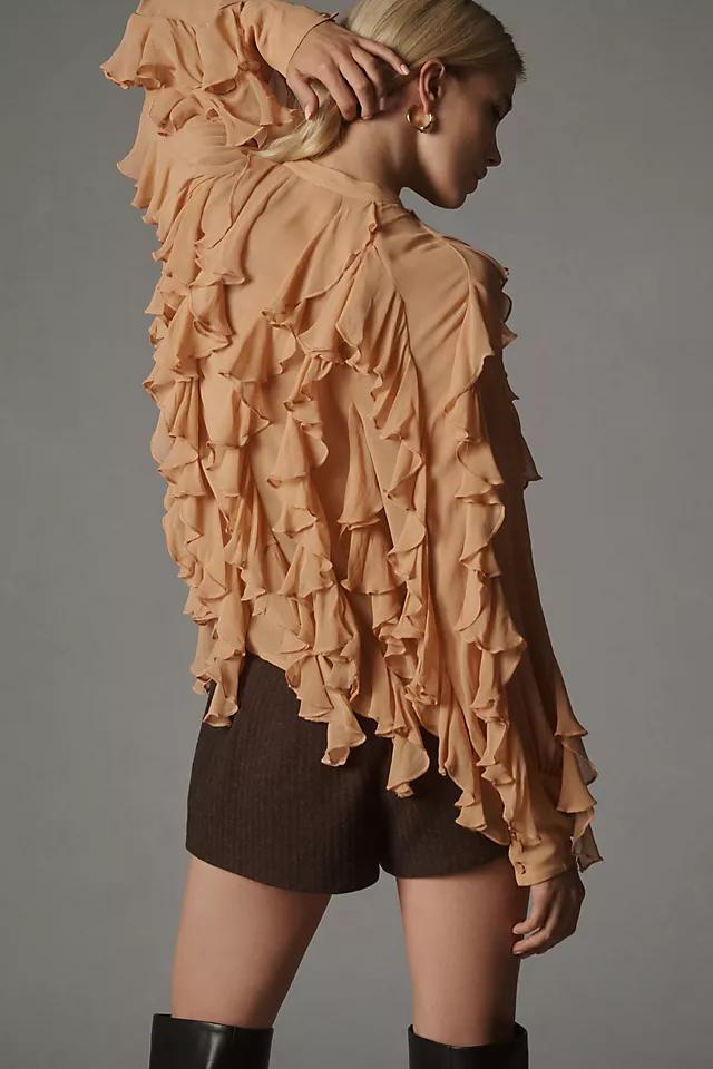 By Anthropologie Sheer Ruffle Buttondown Blouse Product Image