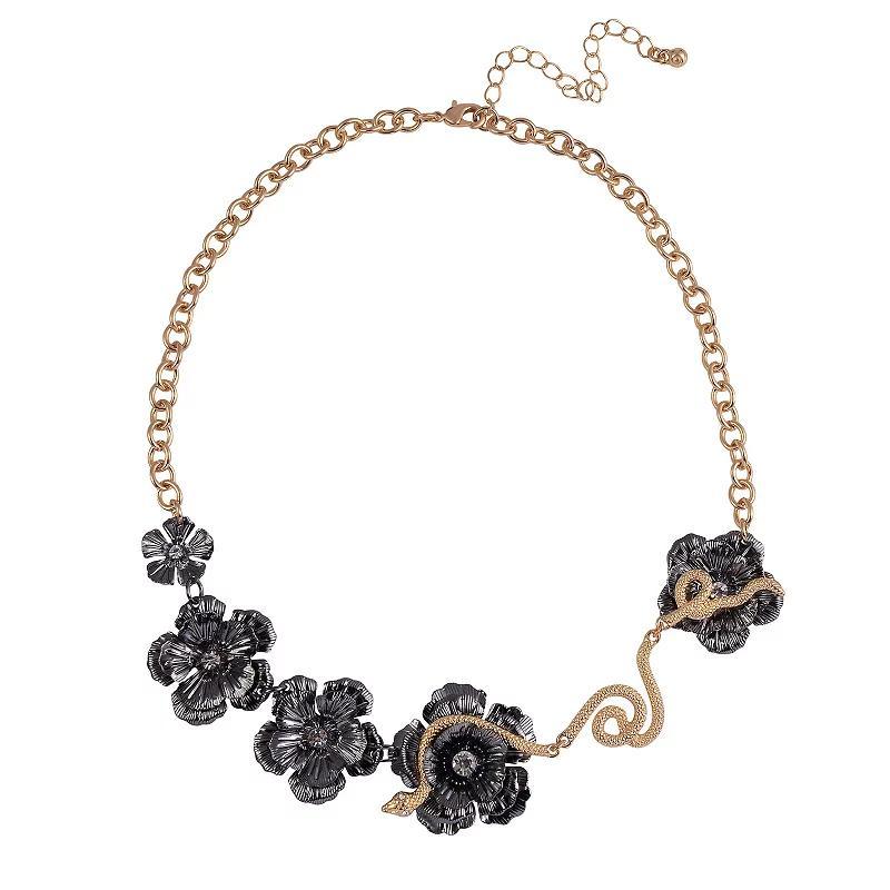 Emberly Gold Tone & Black Tone Flower & Snake Collar Necklace, Womens Product Image