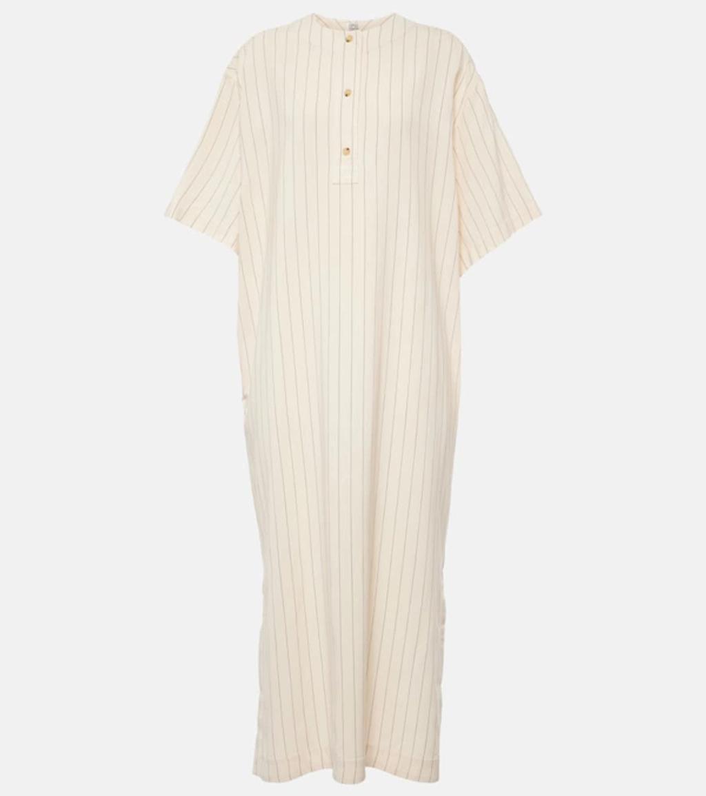 Pinstriped Crepe Midi Dress In Ecru,black Product Image