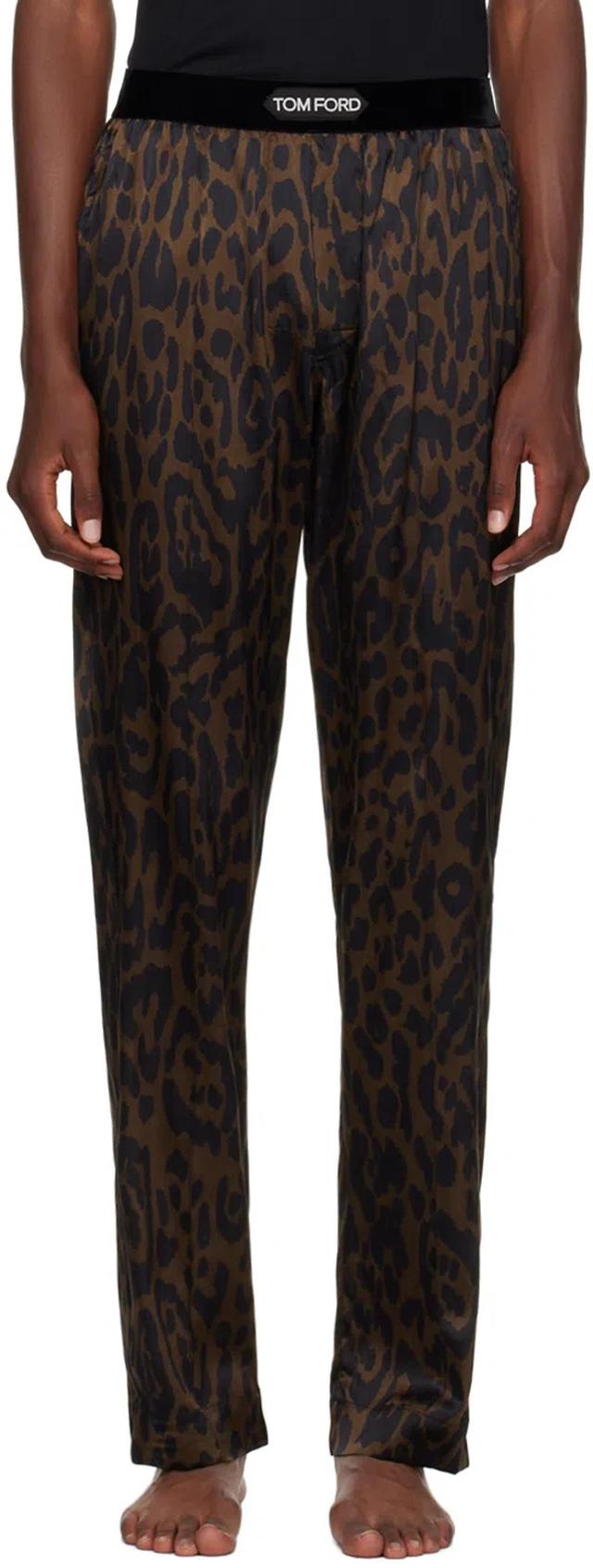 TOM FORD Black & Brown Cheetah Print Pyjama Pants In Dark Brown Product Image