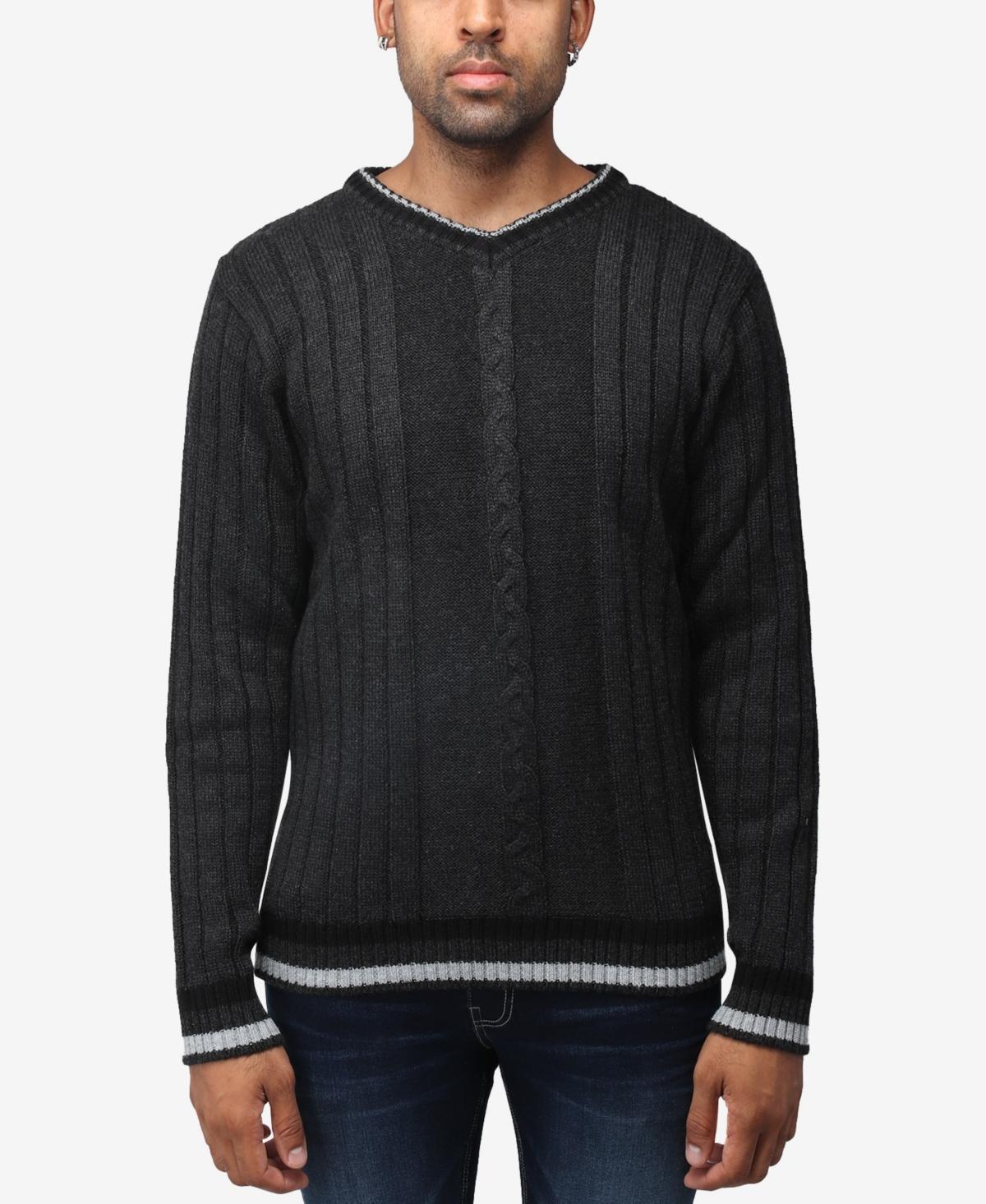 X-Ray Mens Cable Knit Tipped V-Neck Sweater Product Image