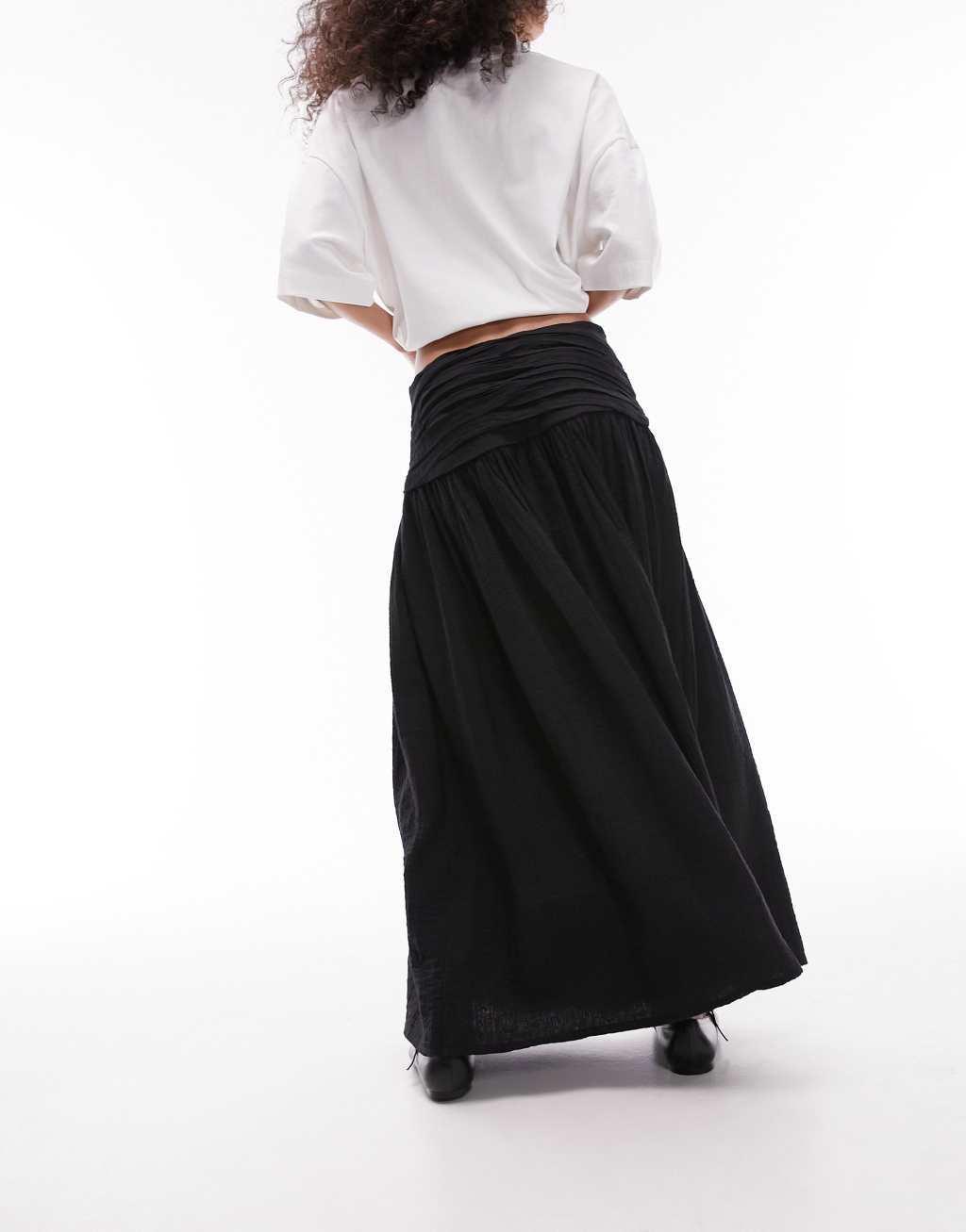 Topshop ruch waistband full hem maxi skirt in black Product Image