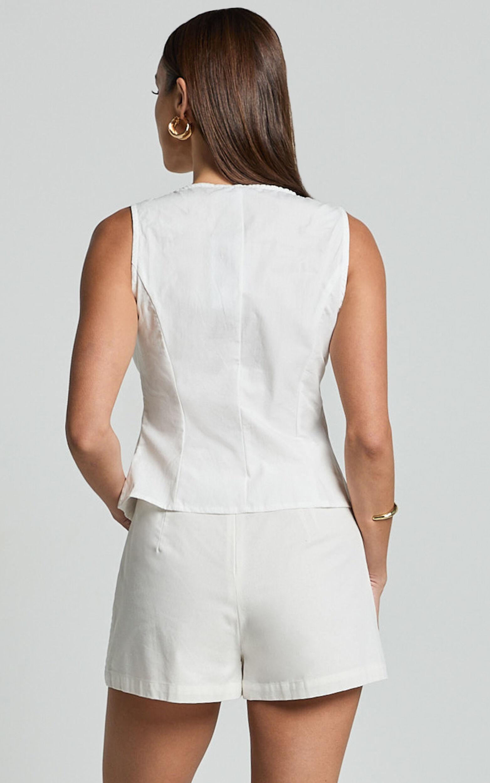 Odette Top - Square Neck Tie Front Top in White Product Image