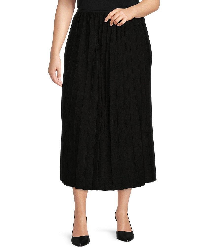 Ming Wang Plus Size Soft Knit Pleated Pull-On Midi Skirt Product Image