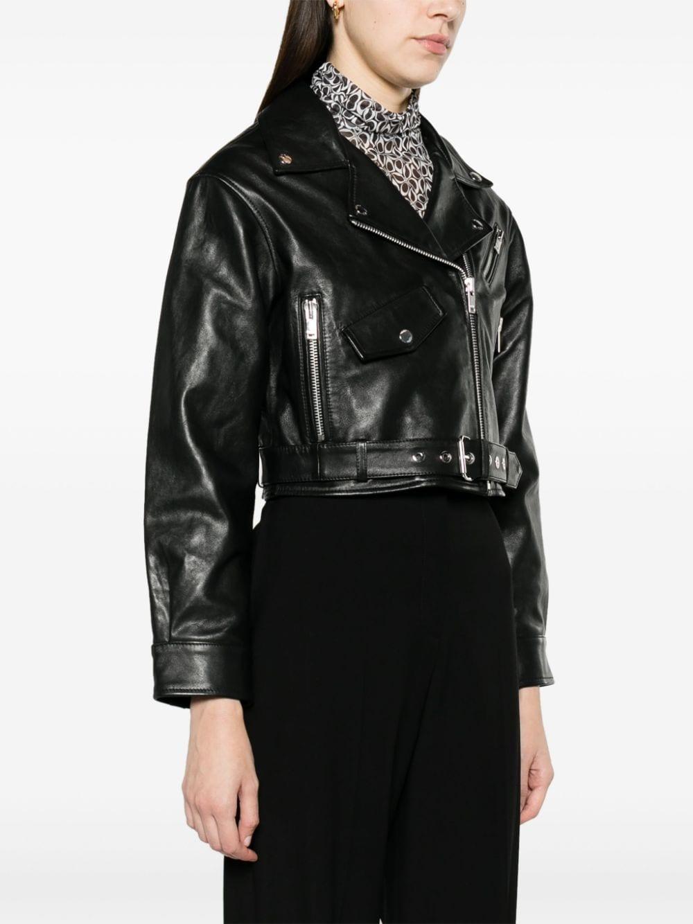 belted cropped leather jacket Product Image