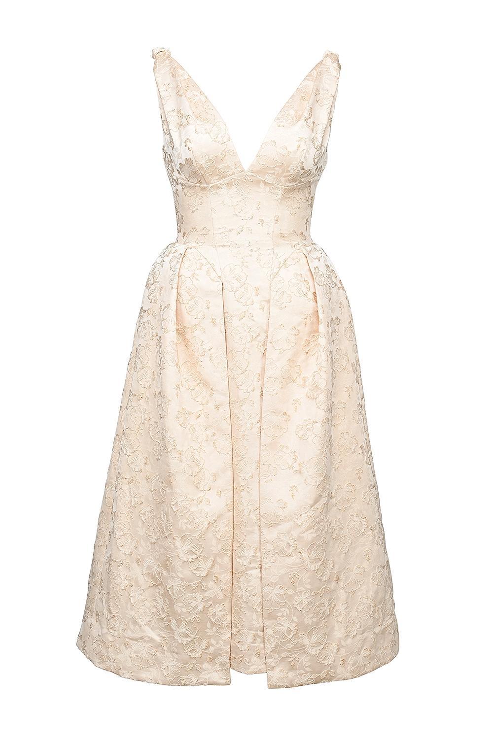 Paloma Ivory Metallic Jacquard Midi Dress Product Image