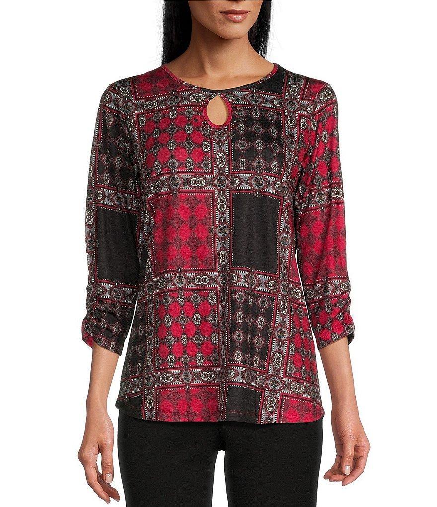 Allison Daley Royal Medallion Patch 3-4 Sleeve Keyhole Neck Knit Top Product Image