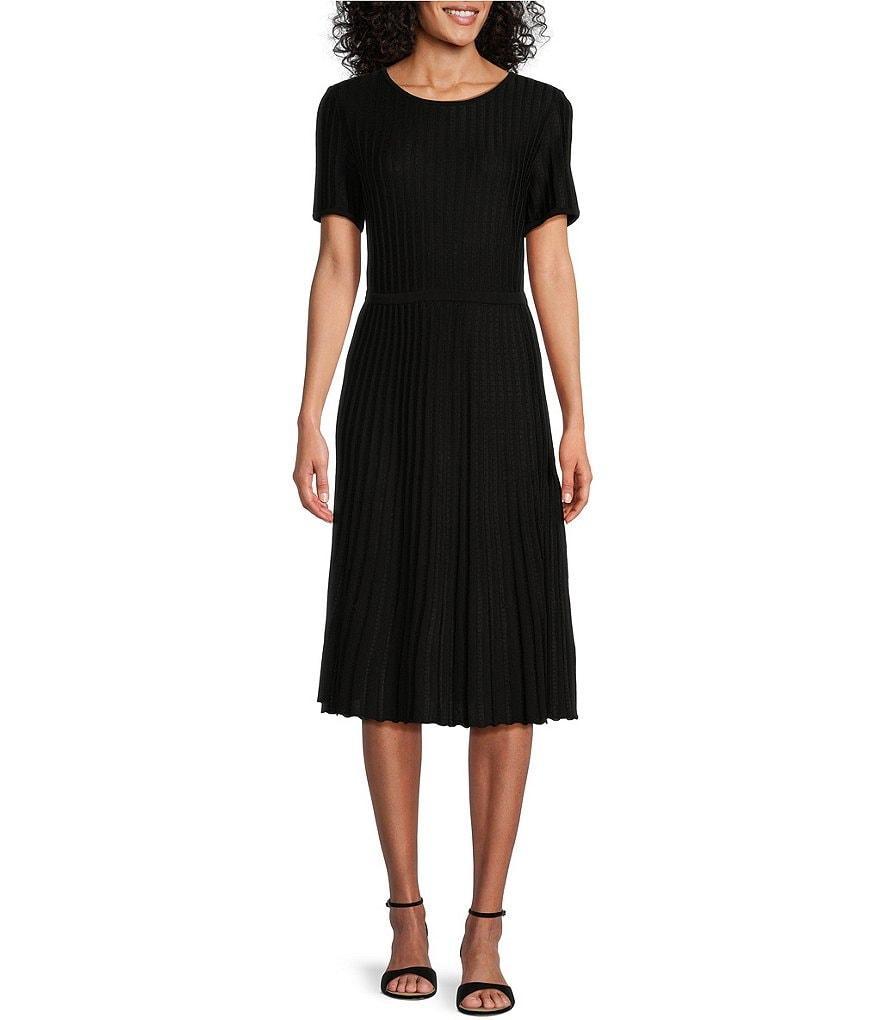 Ming Wang Soft Knit Textured Short Sleeve A-Line Midi Dress Product Image